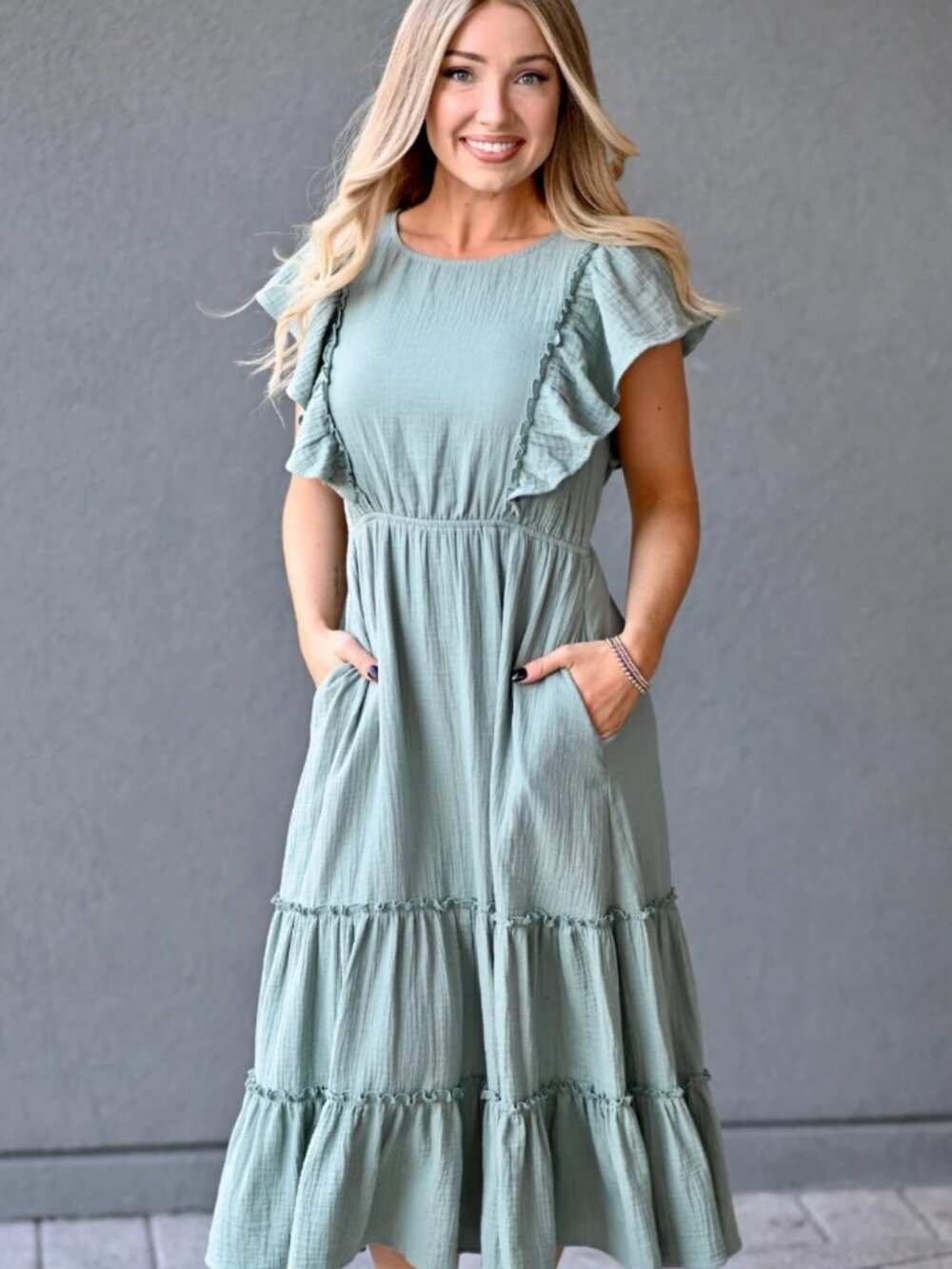 Nursing Queen Cotton Gauze Ruffle Dress Seafoam 1X NWT